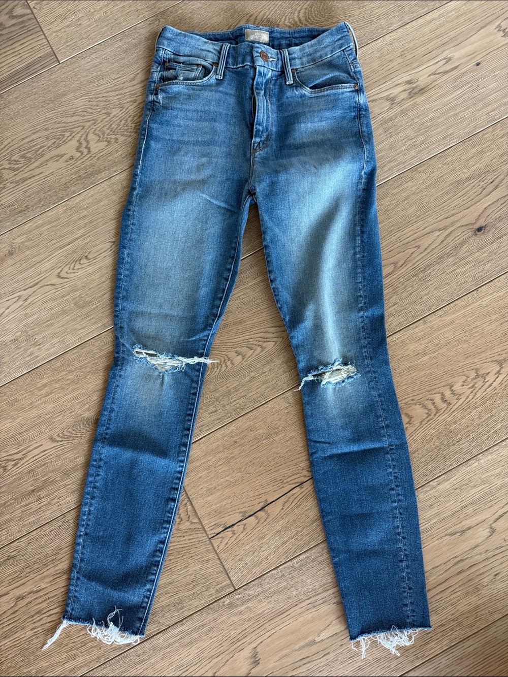 MOTHER Blue Distressed Skinny Jeans